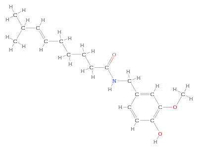 Formule développée de la molécule de capsaïcine